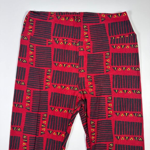 LuLaRoe Red Black Yellow Geometric Tribal Lines Shapes Geo Leggings One Size OS - Picture 2 of 6